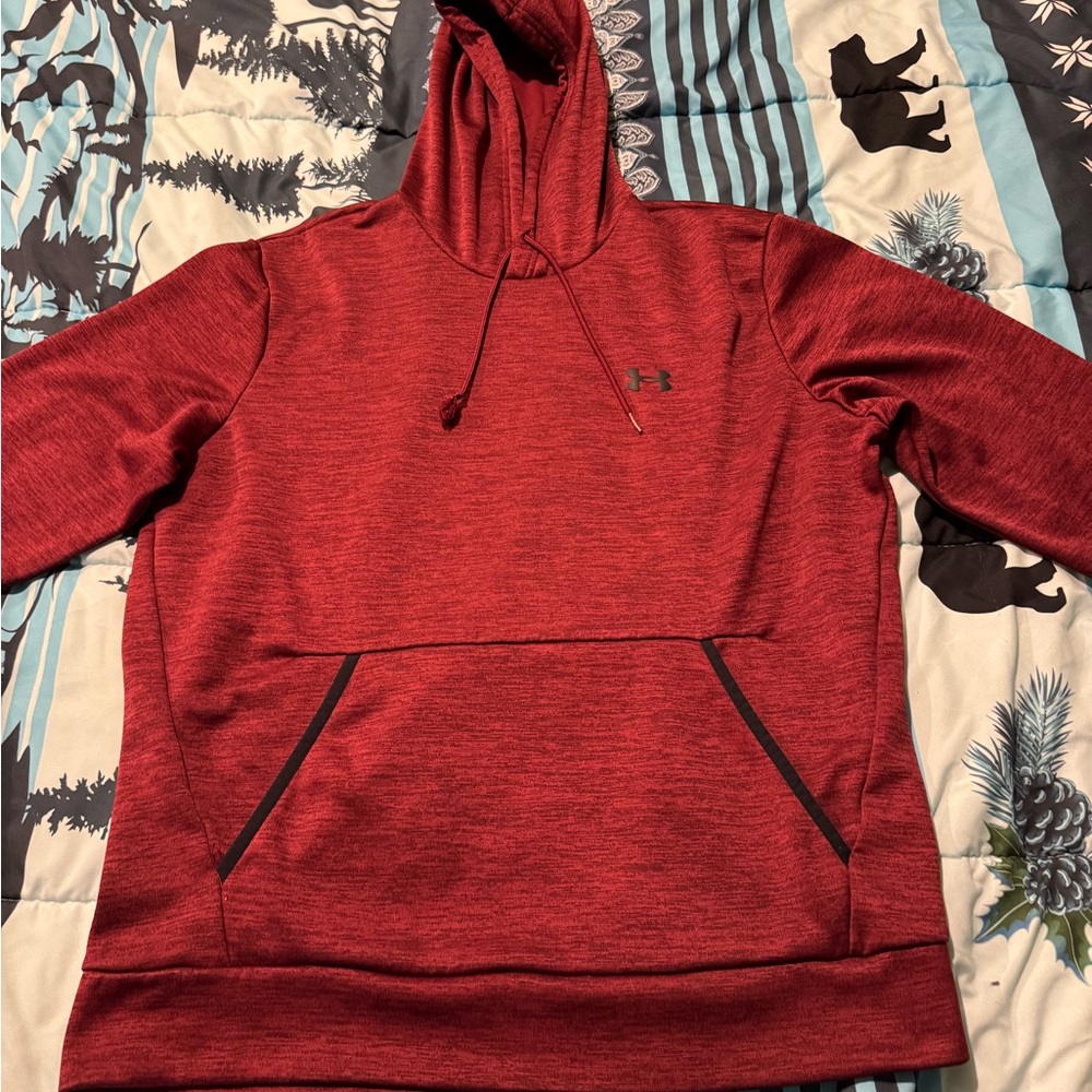 Under Armour Red Pull Over Hoodie, Size Large.